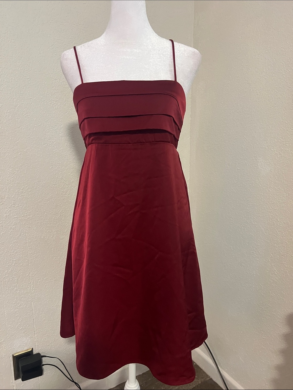 Spaghetti-Strap Mini Dress in Deep Burgundy